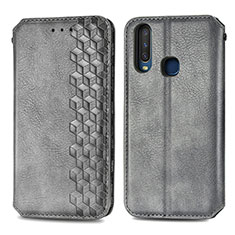 Funda de Cuero Cartera con Soporte Carcasa S01D para Vivo Y11 Gris