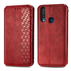 Funda de Cuero Cartera con Soporte Carcasa S01D para Vivo Y11 Rojo