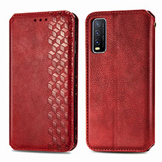 Funda de Cuero Cartera con Soporte Carcasa S01D para Vivo Y11s Rojo