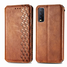 Funda de Cuero Cartera con Soporte Carcasa S01D para Vivo Y12s (2021) Marron