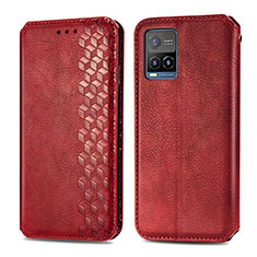 Funda de Cuero Cartera con Soporte Carcasa S01D para Vivo Y21 Rojo