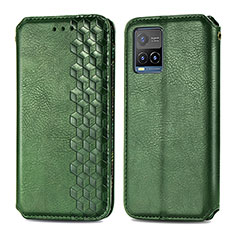 Funda de Cuero Cartera con Soporte Carcasa S01D para Vivo Y21 Verde