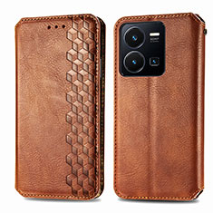 Funda de Cuero Cartera con Soporte Carcasa S01D para Vivo Y35 4G Marron