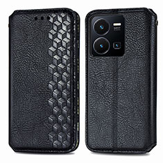 Funda de Cuero Cartera con Soporte Carcasa S01D para Vivo Y35 4G Negro