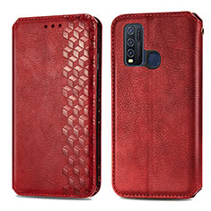 Funda de Cuero Cartera con Soporte Carcasa S01D para Vivo Y50 Rojo