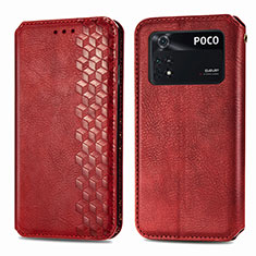 Funda de Cuero Cartera con Soporte Carcasa S01D para Xiaomi Poco M4 Pro 4G Rojo