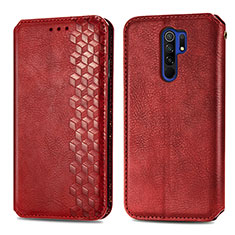 Funda de Cuero Cartera con Soporte Carcasa S01D para Xiaomi Redmi 9 Rojo