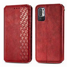 Funda de Cuero Cartera con Soporte Carcasa S01D para Xiaomi Redmi Note 10 JE 5G Rojo