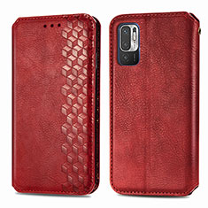 Funda de Cuero Cartera con Soporte Carcasa S01D para Xiaomi Redmi Note 10T 5G Rojo