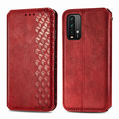 Funda de Cuero Cartera con Soporte Carcasa S01D para Xiaomi Redmi Note 9 4G Rojo