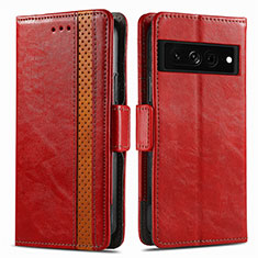 Funda de Cuero Cartera con Soporte Carcasa S02D para Google Pixel 7 Pro 5G Rojo