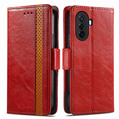 Funda de Cuero Cartera con Soporte Carcasa S02D para Huawei Enjoy 50 Rojo