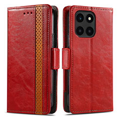 Funda de Cuero Cartera con Soporte Carcasa S02D para Huawei Honor X6a Rojo