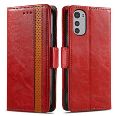 Funda de Cuero Cartera con Soporte Carcasa S02D para Motorola Moto E32 Rojo