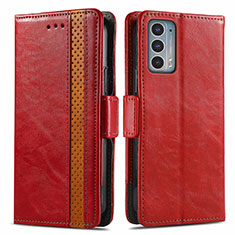 Funda de Cuero Cartera con Soporte Carcasa S02D para Motorola Moto Edge 20 5G Rojo