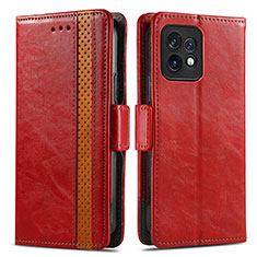 Funda de Cuero Cartera con Soporte Carcasa S02D para Motorola Moto Edge 40 Pro 5G Rojo