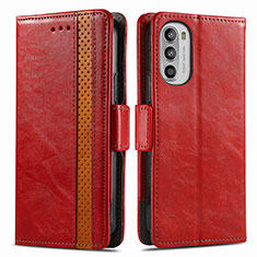 Funda de Cuero Cartera con Soporte Carcasa S02D para Motorola MOTO G52 Rojo