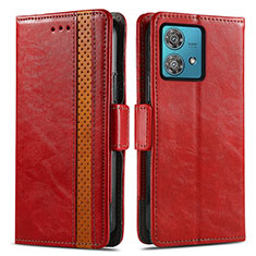 Funda de Cuero Cartera con Soporte Carcasa S02D para Motorola Moto G84 5G Rojo