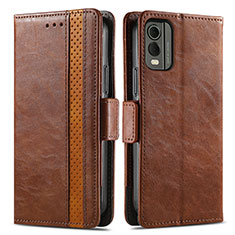 Funda de Cuero Cartera con Soporte Carcasa S02D para Nokia C210 Marron