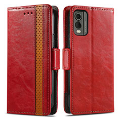 Funda de Cuero Cartera con Soporte Carcasa S02D para Nokia C210 Rojo