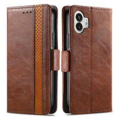 Funda de Cuero Cartera con Soporte Carcasa S02D para Nothing Phone 2 Marron