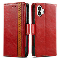 Funda de Cuero Cartera con Soporte Carcasa S02D para Nothing Phone 2 Rojo