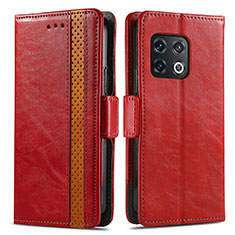 Funda de Cuero Cartera con Soporte Carcasa S02D para OnePlus 10 Pro 5G Rojo