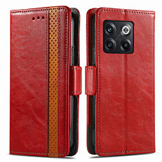 Funda de Cuero Cartera con Soporte Carcasa S02D para OnePlus 10T 5G Rojo