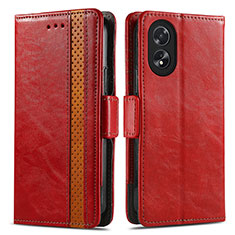 Funda de Cuero Cartera con Soporte Carcasa S02D para Oppo A18 Rojo