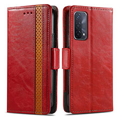 Funda de Cuero Cartera con Soporte Carcasa S02D para Oppo A54 5G Rojo