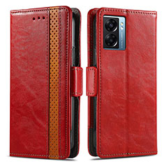 Funda de Cuero Cartera con Soporte Carcasa S02D para Oppo A77 5G Rojo