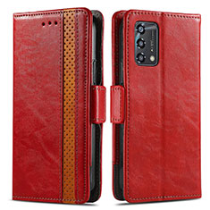 Funda de Cuero Cartera con Soporte Carcasa S02D para Oppo F19 Rojo