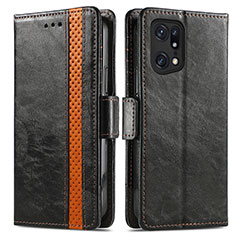 Funda de Cuero Cartera con Soporte Carcasa S02D para Oppo Find X5 5G Negro