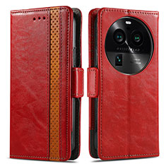 Funda de Cuero Cartera con Soporte Carcasa S02D para Oppo Find X6 5G Rojo