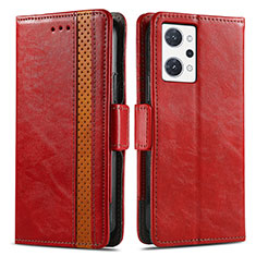 Funda de Cuero Cartera con Soporte Carcasa S02D para Oppo Reno7 A Rojo