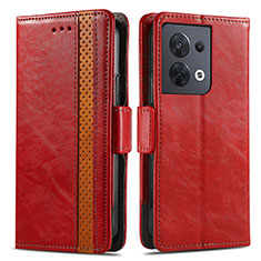 Funda de Cuero Cartera con Soporte Carcasa S02D para Oppo Reno8 5G Rojo