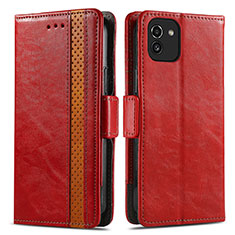 Funda de Cuero Cartera con Soporte Carcasa S02D para Samsung Galaxy A03 Rojo