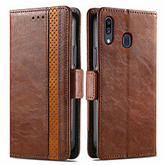 Funda de Cuero Cartera con Soporte Carcasa S02D para Samsung Galaxy A20 Marron