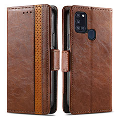 Funda de Cuero Cartera con Soporte Carcasa S02D para Samsung Galaxy A21s Marron