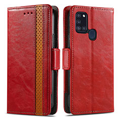 Funda de Cuero Cartera con Soporte Carcasa S02D para Samsung Galaxy A21s Rojo