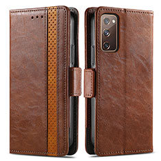 Funda de Cuero Cartera con Soporte Carcasa S02D para Samsung Galaxy S20 FE 4G Marron