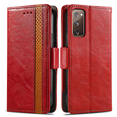 Funda de Cuero Cartera con Soporte Carcasa S02D para Samsung Galaxy S20 FE 4G Rojo