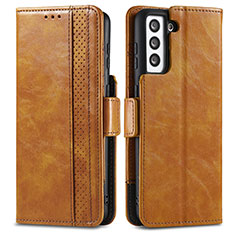 Funda de Cuero Cartera con Soporte Carcasa S02D para Samsung Galaxy S22 Plus 5G Marron Claro