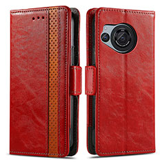 Funda de Cuero Cartera con Soporte Carcasa S02D para Sharp Aquos R8 Rojo