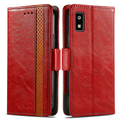 Funda de Cuero Cartera con Soporte Carcasa S02D para Sharp Aquos wish3 Rojo