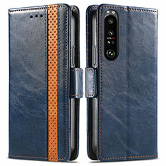 Funda de Cuero Cartera con Soporte Carcasa S02D para Sony Xperia 1 III Azul