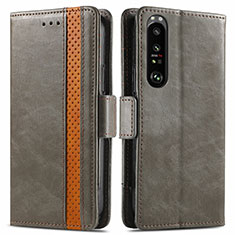 Funda de Cuero Cartera con Soporte Carcasa S02D para Sony Xperia 1 III Gris