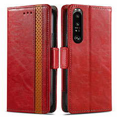 Funda de Cuero Cartera con Soporte Carcasa S02D para Sony Xperia 1 III Rojo