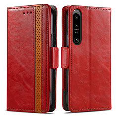 Funda de Cuero Cartera con Soporte Carcasa S02D para Sony Xperia 1 IV Rojo