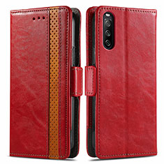 Funda de Cuero Cartera con Soporte Carcasa S02D para Sony Xperia 10 III SO-52B Rojo